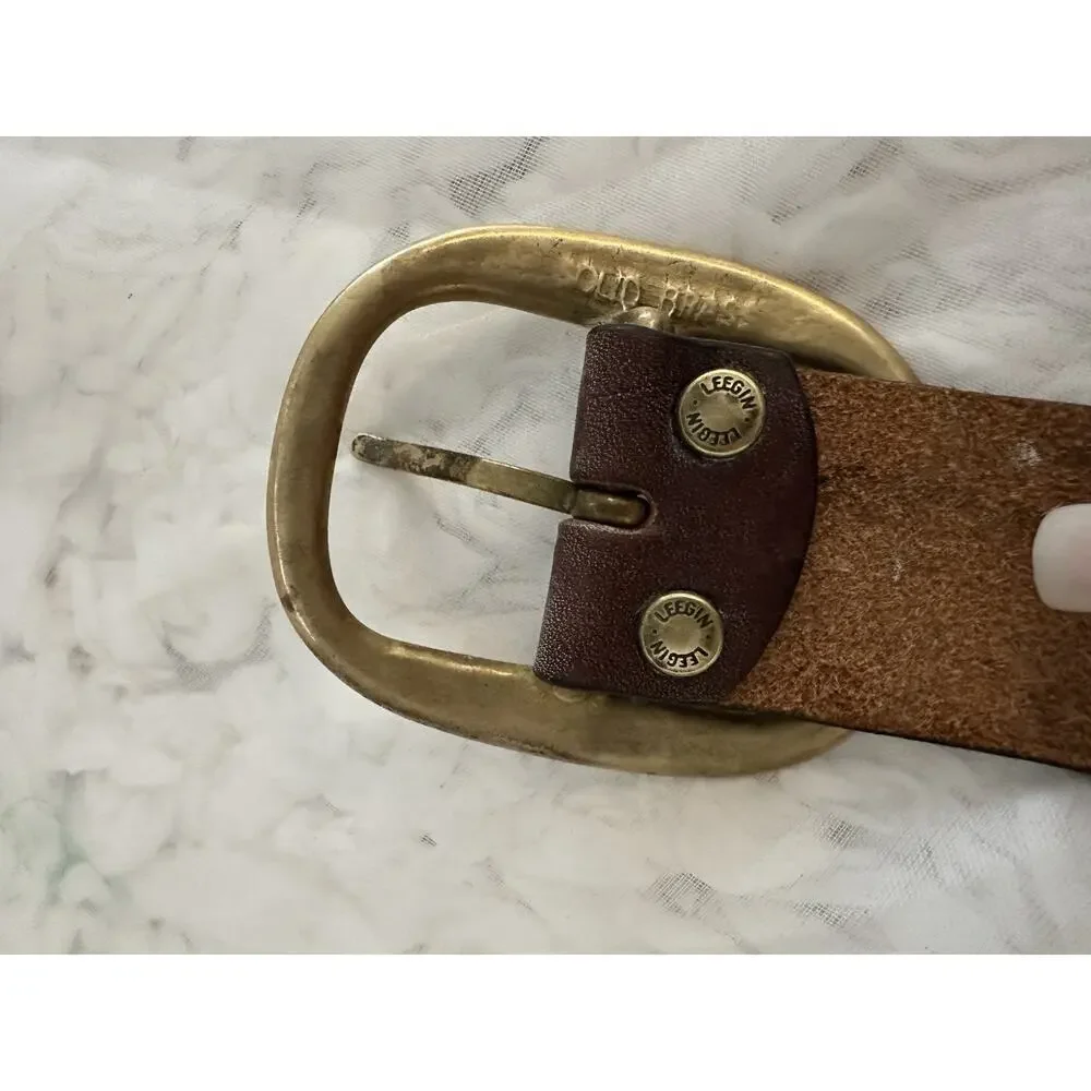 VTG TOOLED buckle belt RUSTIC cowhide 36 leegin WESTERN brown leather cowboy